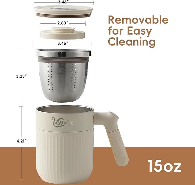 Tea Infuser Cup Doubles As Insulated Coffee Mug, Tea Cup With Lid And Handles, Removable Stainless Steel Tea Strainers For Loose Tea (White)