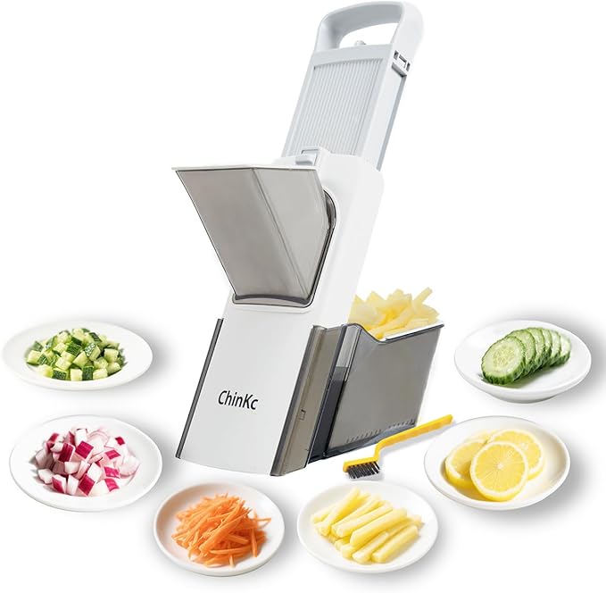 Upgrade Safe Mandoline Slicer for Kitchen,Adjustable Vegetable Food Chopper Onion Potato Fries Cutter, Veggie Salad Julienne + Dicer, with Draining basket, Kitchen Chopping Artifact, Gift