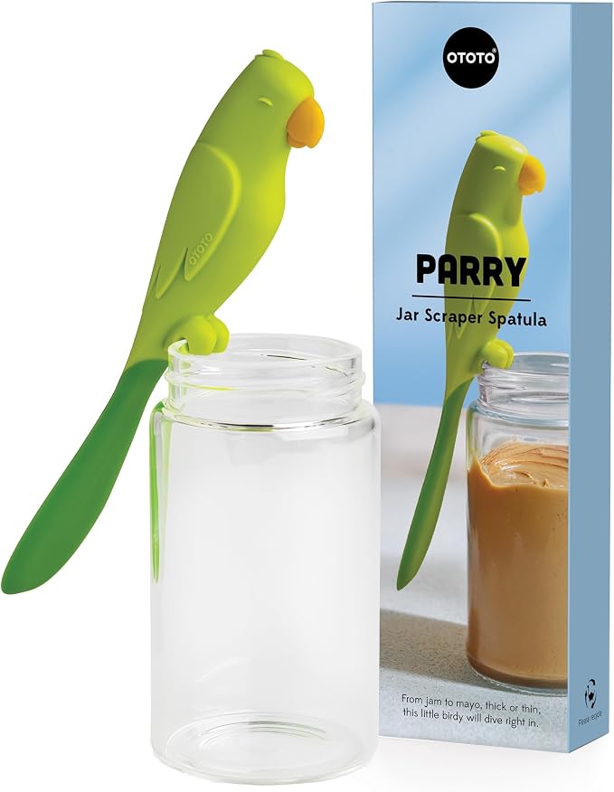 OTOTO Jar Scraper Spatula - Silicone Scraper, Cute Kitchen Accessories, Unique Fun Cooking Kitchen Gadgets for Foodies - BPA-free & 100% Food Safe (Parry)