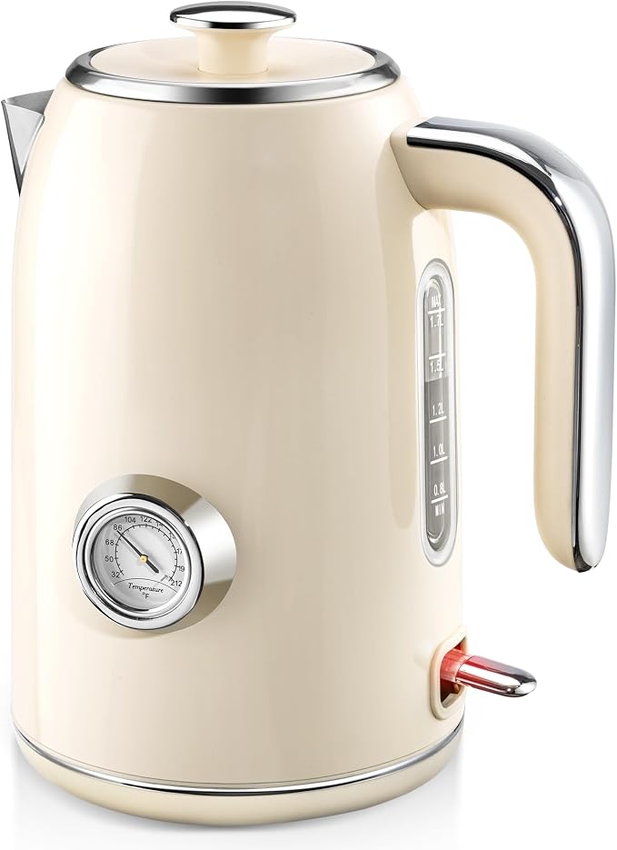 PUKOMC Electric Kettle, 1.7L Stainless Steel Electric tea kettle | Temperature Gauge, Fast Boiling, Auto Shut - off, BPA - Free, Boil - Dry Protection 1500W, LED Light, Easy clean