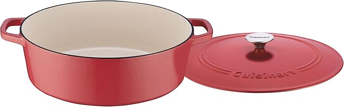 Cuisinart Chef's Classic Enameled Cast Iron Dutch Oven with Lid, Porcelain Enameled Interior, Oven Safe, Induction Compatible, 7-Quart, Oval, Peony Pink