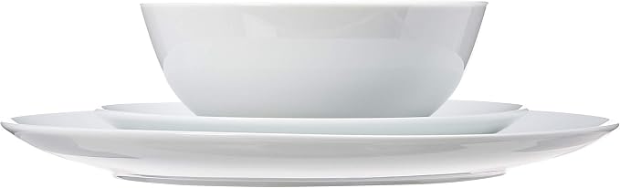 Amazon Basics 18-Piece Complete Kitchen Dinnerware Set, Microwave and Dishwasher Safe, Plates, Dishes, Bowls for Everyday Use, Service for 6, White Porcelain Coupe