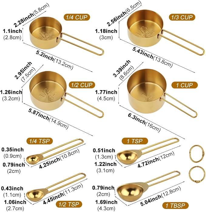 8pcs Measuring Cups and Spoons Set, Stainless Steel Measuring Cup Coffee Spoon Kitchen Gadgets, Stackable Measurin-g Cup Cooking Baking Accessories, Easy To Read(COLOR:gold)