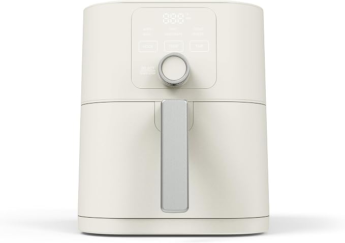 Martha Stewart 6-Quart Air Fryer, 6 Presets, Space Saving, Linen Cream | 3lb Capacity, PFAS-Free Ceramic Nonstick Basket & Tray, Bake, Roast, Broil, Dehydrate, Reheat, Shake Reminder, Heat up to 400