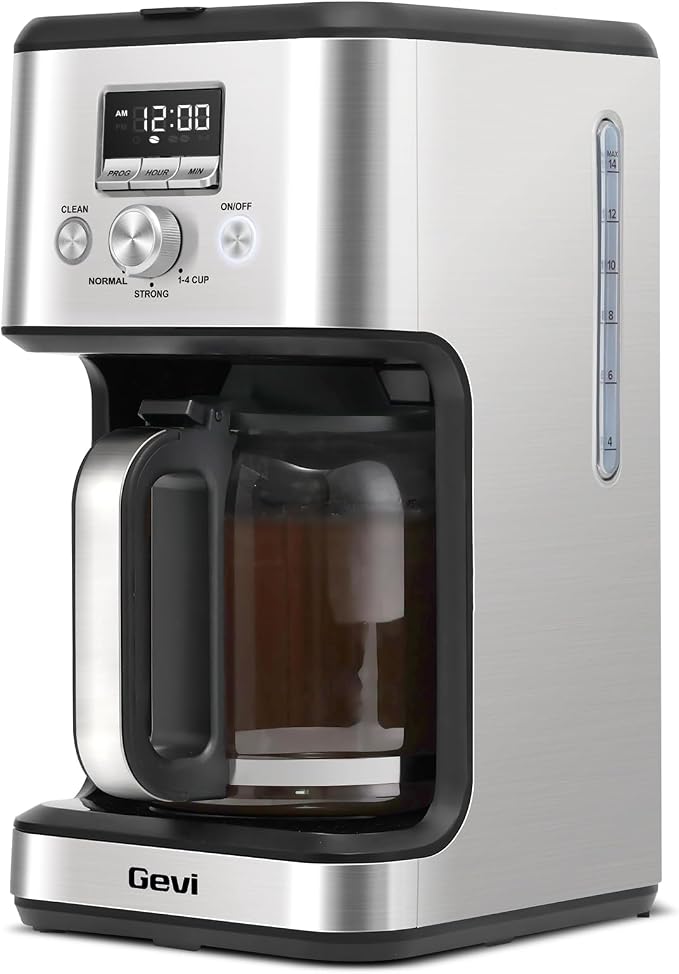 Gevi 14‑Cup Drip Coffee Maker, Programmable With Glass Carafe | Strong Brew Mode, 2H Keep Warm, Pause & Serve, Auto Shut‑Off for Home Office Daily Coffee Brewing