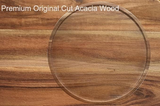 14" Acacia Wood Lazy Susan Organizer Kitchen Turntable for Cabinet Pantry Table Organization