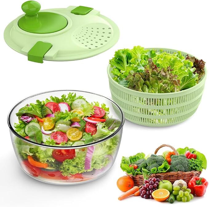 Salad Spinner 4.4 QT Lettuce Spinner with Bowl and Mesh Basket | Compact Space-saver, Fruit and Vegetable Washer for Washing, Spinning, and Draining