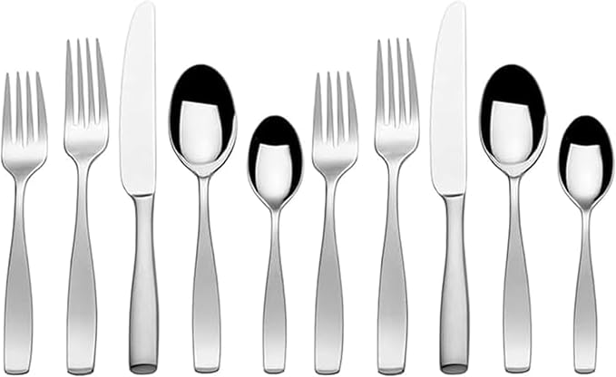 Mikasa Satin Loft 65-Piece Flatware Set for 12,18/10 Stainless Steel Silverware with Forks,Knives,Spoons,and Serving Utensils,Durable and Elegant Design,(Pack of 2)