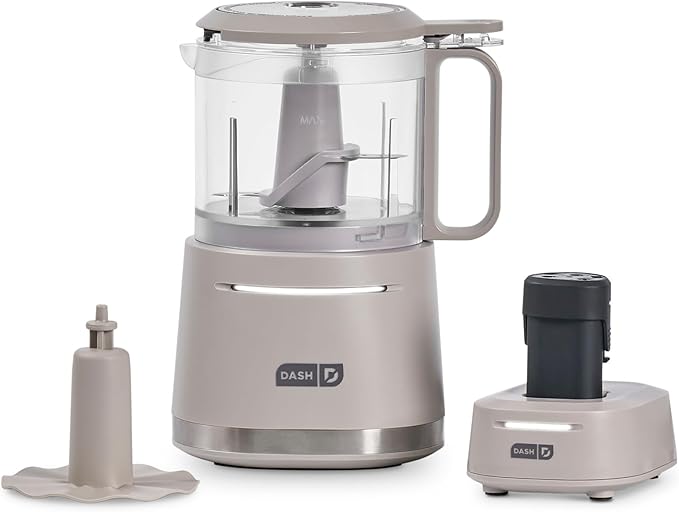 Dash Cordless Food Chopper, 28 oz Ingredient Bowl, French Grey | Electric Vegetable & Onion Chopper, Mini Food Processor for Garlic & Dips, One-Touch & Rechargeable