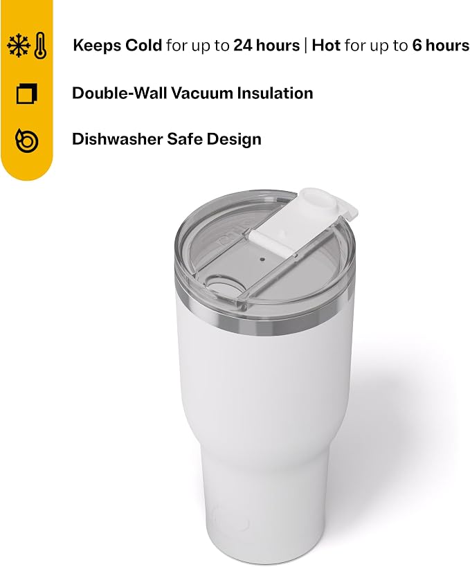 RTIC 40oz Essential Tumbler with Lid, Ceramic Lined, White | Insulated, Stainless Steel Metal, Portable Travel Cup for Hot and Cold Drinks, Coffee, Car, Camping and Travel