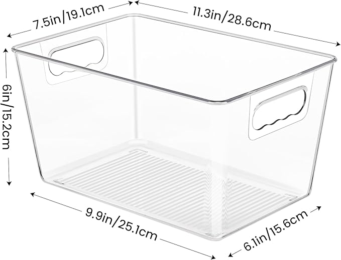 YIHONG Clear Plastic Storage Organizer Bins, 4 Pack Pantry Food Storage Bins with Handle for Kitchen,Refrigerator, Freezer,Cabinet Organization and Storage | Plastic Bins, Pantry Storage Containers for Kitchen, Freezer, Cabinet, Closet, Bathroom, Under...