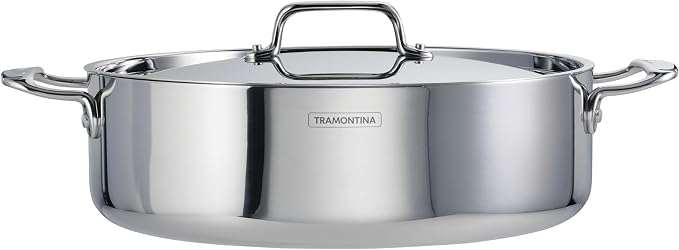 Tramontina Utsava Tri-Ply Clad Stainless Steel 6.5-Quart Casserole with Lid | Ceramic Non Stick Interior, Induction-Ready Large Braiser Pan