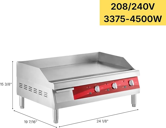 Commercial Electric Griddle 30", 208/240V, 3375W–4500W, for Restaurant