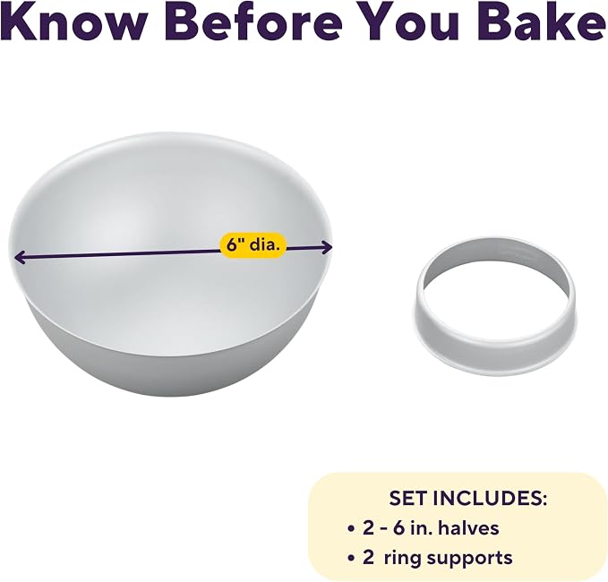 Wilton 3D Sports Ball Cake Pan Set, Aluminum Bakeware | Natural Anodized Aluminum Bakeware, Even Heating & Rust-Resistant, Includes 2 Half-Sphere Pans, Perfect for 3D Shaped Cakes