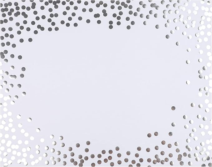 45 Pieces Silver Foil Paper Placemats White and Silver Dots Place Mats Disposable Decorative Paper Table Mats Rectangle Party Placemats for Birthday Wedding Baby Shower Party Dining Decor