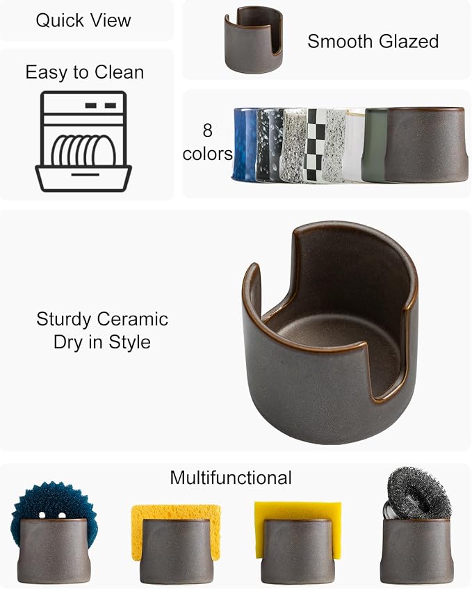 Zoeeker Ceramic Sponge Holder for Kitchen Sink, Dish Sponge Caddy Scrubby Caddy Drying Rack Kitchen Organizer for Countertop, Farmhouse Decor, Dark Agate Red