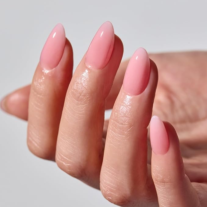 ohora Gel Press On Nails | Pink, Ombre, Medium Oval | Blush Pink | Salon-Quality, 100% Real Gel, No UV Lamp, No Glue, Non-Toxic | 15 Sizes, 30 Tips | Long Lasting press ons, K beauty nails