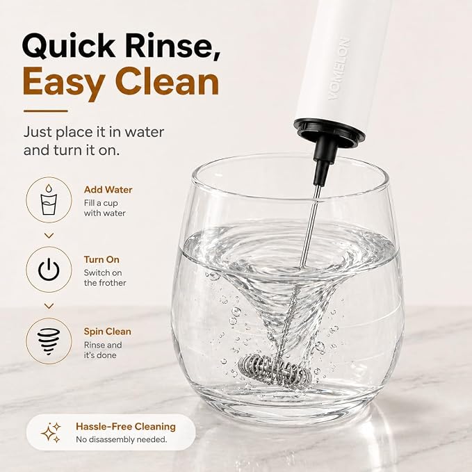 Rechargeable Milk Frother with Stand, Electric Whisks Foam Maker, POWERFUL USB C 2 Speed Handheld Drink Mixer for Coffee, Latte, Cappuccino, Matcha Drinks,White