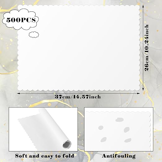 500 Pcs White White Disposable Paper Placemats Bulk Scalloped Edge 14.6 x 10.2 Inches Blank Paper Place Mats Bulk Party Blank Table Mat for Adults Holiday Dinning Table Decor