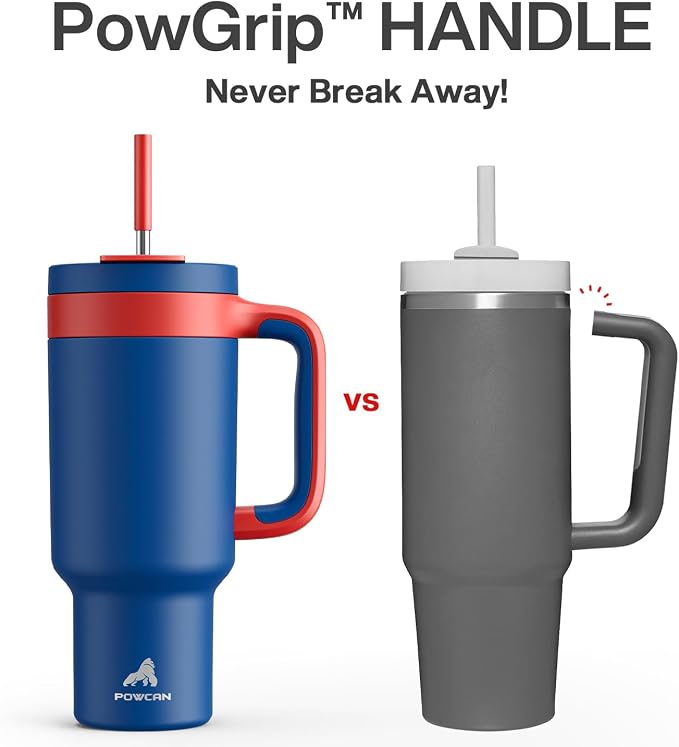 POWCAN 40 oz Tumbler with Handle, 2-in-1 Metal Straw and Sip Lid, Leakproof, Dishwasher Safe, Insulated Stainless Steel Travel Coffee Mug, Keeps Cold for 34 Hours, Fits in Car Cup Holder (Heroic)