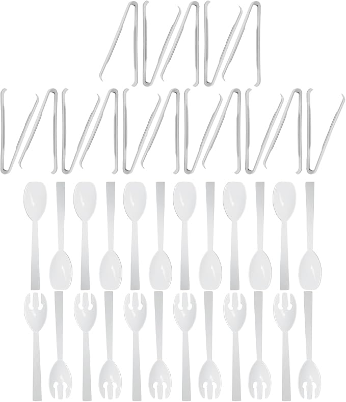 Party Essentials Plastic Party Buffet Serving Utensils Kit, Spoons/Forks/Tongs, 40-Piece, White