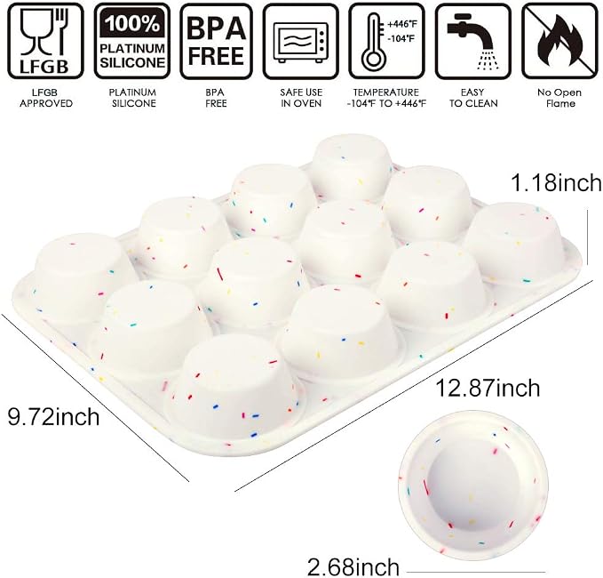 SHEbaking Silicone Muffin Pan for Baking Regular 12 Cups Cupcake Pans Muffin Tin Non-stick Muffin Tray Mold Easy Release,Durable,BPA Free
