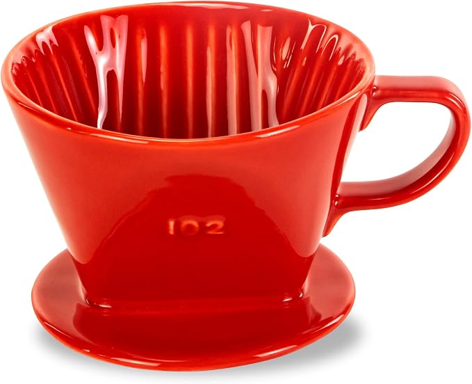 Pour Over Ceramic, Coffee Dripper Ceramic Coffee Maker,Red | 3 Holes Flat Bottom, Porcelain Slow Filter Cone for Travel, Camping, Office, Home, Coffee Maker Brew