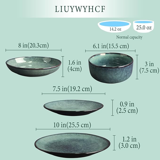 Ceramic Dinnerware (16 pcs) Serve 4 people, Plates and Bowls Sets, Reactive Glaze Dishes Set, Chip Resistant and Scratch Resistant, Dishwasher Microwave Safe, Suitable for dinner, parties