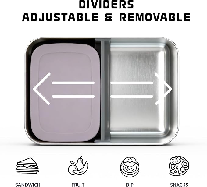 Stainless Steel Bento Box, 33oz Leak-proof Metal Lunch Box Container with Silicone Lid, Microwave-Safe, with Divider, Lunch Food Meal Prep Snack Container for School Work