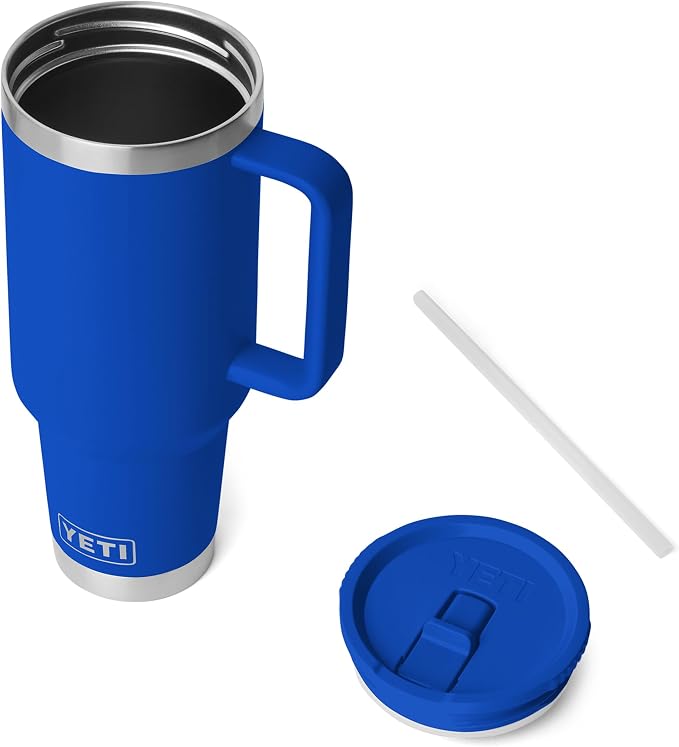 YETI Rambler 40 oz Travel Mug with Flip Straw Lid – Stainless Steel, Vacuum Insulated, Leakproof, Cup Holder Friendly, Royal Blue