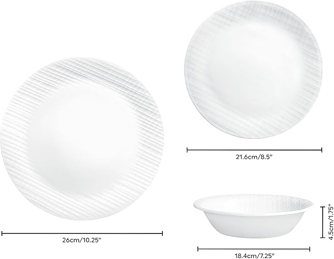 Corelle Dinnerware Set, 12-Piece, Linen Weave, Tempered Glass, Dinner Plates, Side Plates & Bowls, 3X More Durable, Half The Space & Weight of Ceramic, 1146908 | Dinner Plates, Side Plates & Bowls, 3X More Durable, Half The Space & Weight of Ceramic, 1...