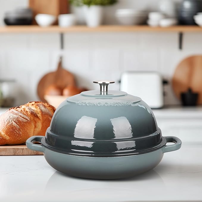 EDGING CASTING Enameled Cast Iron Dutch Oven Pot with Lid, Round Bread Oven for Homemade Sourdough Bread Baking, 6 Quart, Slateblue