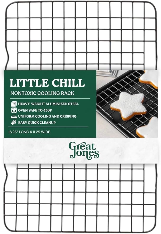 Great Jones Non Stick Wire Cooling Rack (Pepper) – Fits Quarter Sheet | 8.4" × 12.4" Non Toxic Baking Rack, Heavy-Weight Aluminized Steel, Oven Safe 450 °F, Bacon & Cookie Cooling Rack