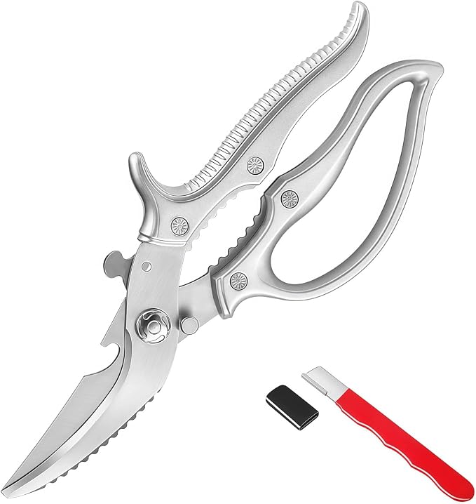 Heavy Duty Safety Lock Non-Slip Handle Multi Purpose Poultry Kitchen Shears | Non-slip handle with safety lock, spring assisted easy cutting; for chicken, turkey, meat,fish, veggies
