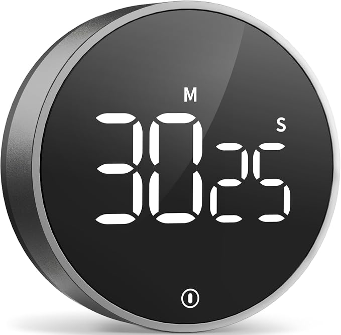 Digital Magnetic Kitchen Timer & Stopwatch with LED Display, Space Gray | Up to 99:55 Countdown & Count Up , Easy Twist Control, Adjustable Volume & Brightness, Magnetic Back, Battery Powered