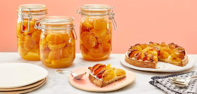 Le Parfait Super Jar 750ml (24oz) Glass Canning Jar, Wire Bail Lid, 1 Pack | Airtight rubber seal for canning, preserving pickles, sauces and whole fruit, fermentation and pantry storage; Made in France