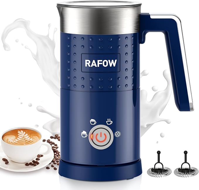Milk Frother Electric 4 in 1: 10oz/350 mL Large Capacity Electric Milk Steamer for Hot and Cold Milk Froth - Automatic Milk Frother & Warmer for Latte, Cappuccinos, Macchiato, Hot Chocolate-Blue