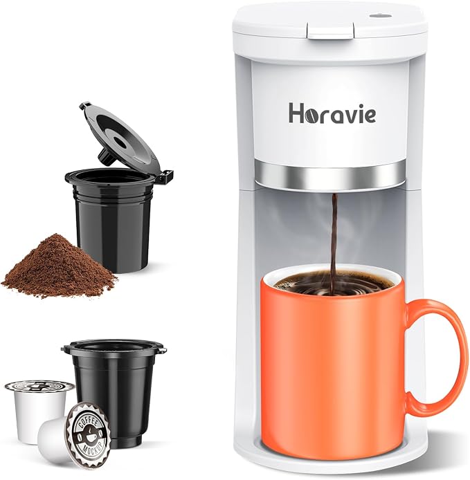 Small Single Serve Coffee Maker, One Cup Coffee Machine for K-Cup & Grounds | Portable Pod Coffee Maker, Fast Brew, 6 to 12 oz. Brew Sizes, One Button Design, Easy for Elder to Use, Space Saving, Black