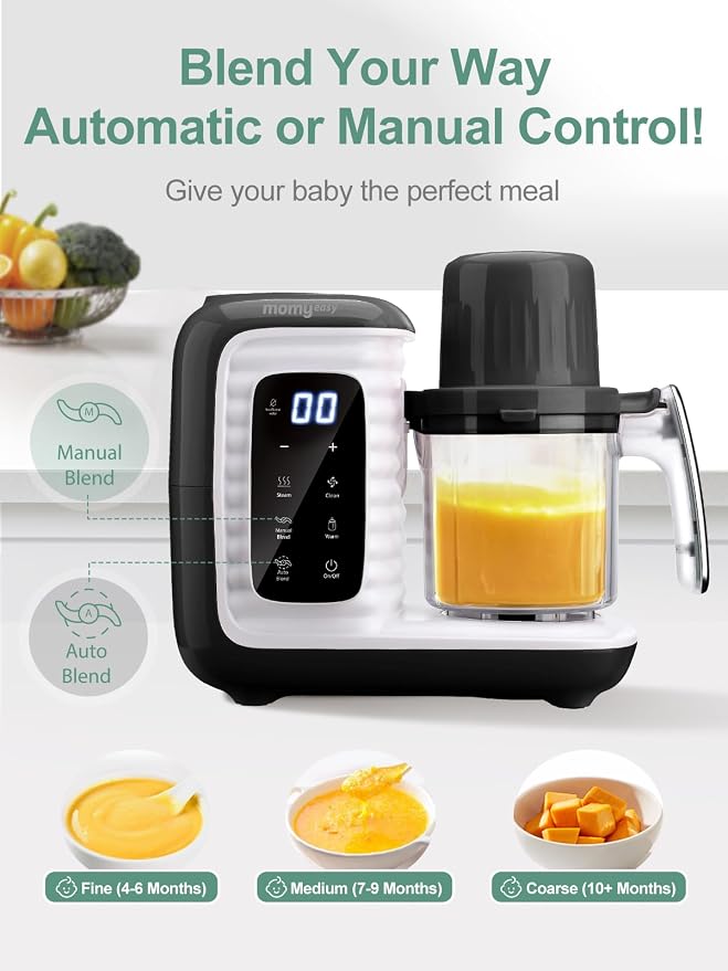 MOMYEASY Baby Food Maker, Food Steamer with Dual-Layer Steam Basket, Black | 5 in 1 Baby Food Processor, Steamer & Blender for Healthy Homemade Baby Food, BPA-free