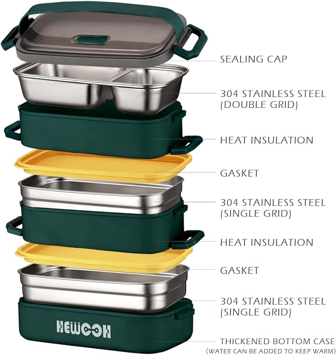 Bento Box Adult Lunch Box (74 Oz Large Capacity), Reusable, Leak-Proof, Including Lunch Bag, Fork And Spoon, 3 Dividers, Suitable For Work, Picnic, Dishwasher And Microwave Safe.(Green)