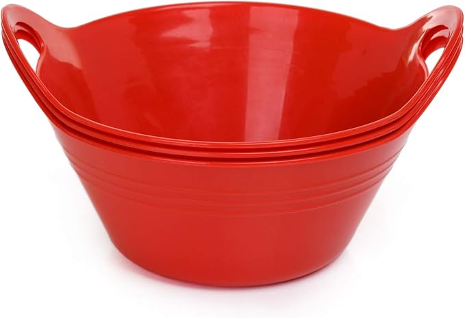 Mintra Home Plastic Bowls with Handles (970ml Small 3pk, Red) - 6.75inW x 3inH - for snacks, candy, popcorn, gift basket, lightweight serving bowl for party, 3 Pack