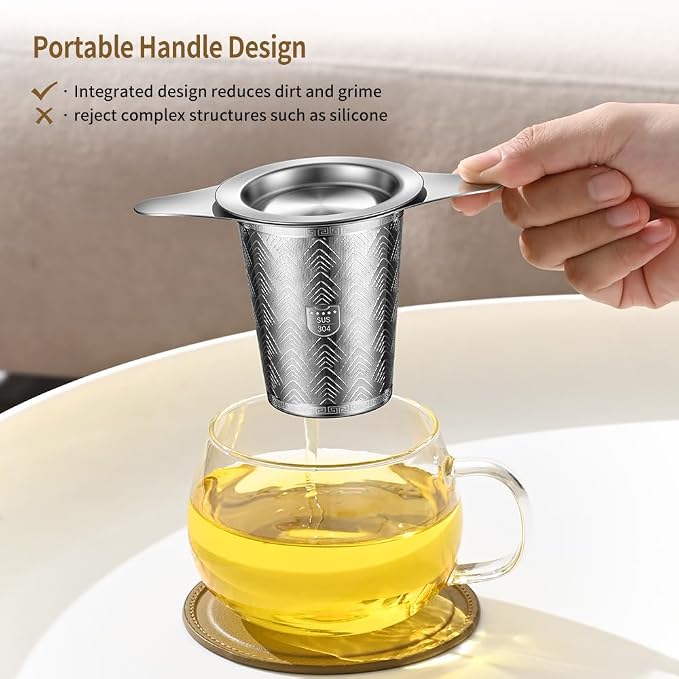 2Pack Stainless Steel Tea Strainers for Loose Tea Infuser, BOMANSI BOMS Extra-Fine Mesh Tea Infuser for Loose Leaf Tea, Tea Holder Loose Leaf Tea Steeper, Tea Diffuser for Rooibos, Black Tea, Herbal