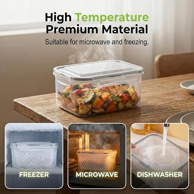 Food Storage Containers for Fridge with Removable Colander, Fruit Storage Containers with Lids, Leakproof Produce Containers Fridge Organizers and Storage for Berry Fruits Vegetables (Blue, S+M+L)
