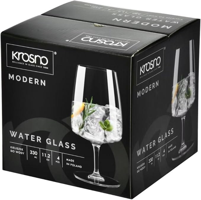 Krosno Water Glasses Set of 4, 11.2 oz, Modern Collection | Stemmed Drinking Glasses, Goblets, Lead-Free Crystal Glassware, Juice Glasses, Water Glass Set, Dishwasher Safe