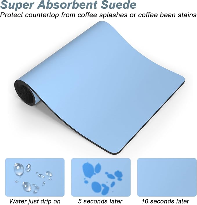 Rnivvi Coffee Mat, 12" x 19" Coffee Bar Mats for Espresso Machine Station Accessories and Organizer, Hide Stain Rubber Backed Absorbent Dish Drying Pad for Kitchen Counter, Cute Bar Decor Pad, Blue
