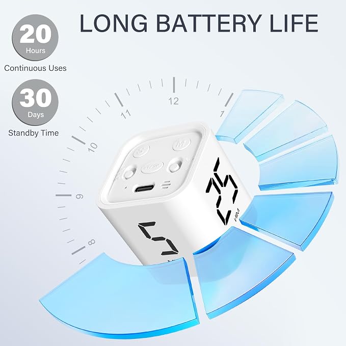 Rotating Pomodoro Timer 5/25/10/50, Desk Productivity Timer for ADHD, White | Countdown/Stopwatch Cube Timer, Vibration/High/Low Volume/Custom Modes, for Work Study, Back to School, Kitchen