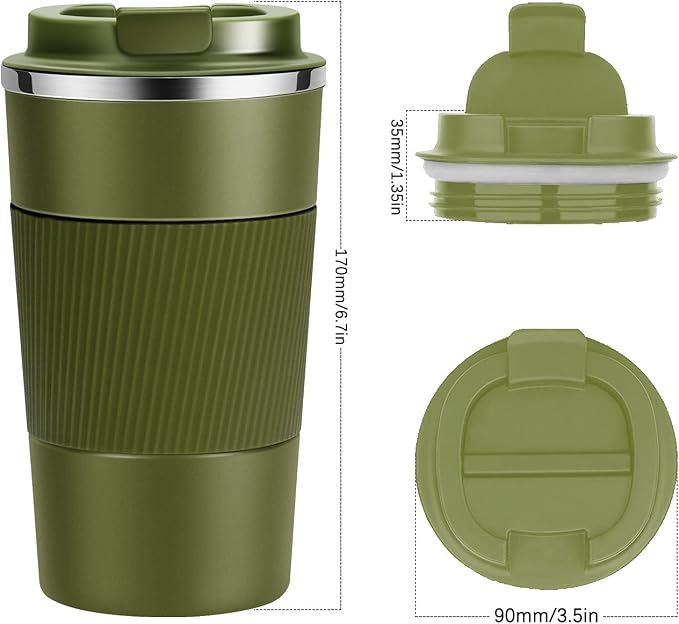 YINJAM 17oz Travel Coffee Mug Insulated Coffee Cups to Go with Leakproof Lid Vacuum Stainless Steel Double Walled Thermal Car Coffee Tumbler for Hot Cold Ice Tea Drinks Reusable (Green, 17oz)