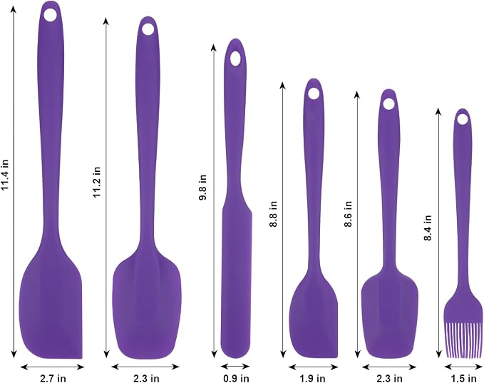 Silicone Spatulas Set, Rubber Spoon Spatula Heat Resistant Spoonula One Piece Design Seamless Spatula Non-Stick Scrapers Baking Mixing Tool (Purple)