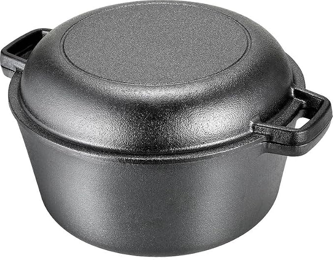 TLGREEN Cast Iron Dutch Oven 5.1QT Pot 1.9QT Skillet Lid Silicone Holders | Cast Iron Skillets, Heat Resistant Stand Included, Fits All Heat Sources for Outdoor Camping, Safe for Long High Temp Cooking