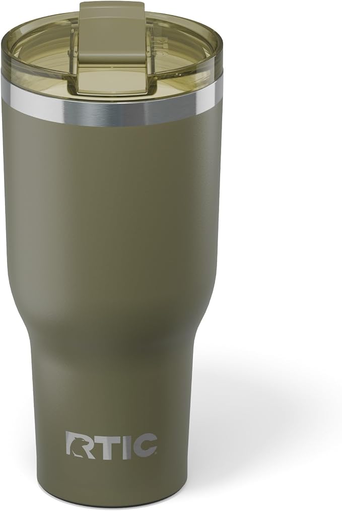 RTIC 40oz Essential Tumbler with Lid, Ceramic Lined, Olive | Insulated, Stainless Steel Metal, Portable Travel Cup for Hot and Cold Drinks, Coffee, Car, Camping and Travel